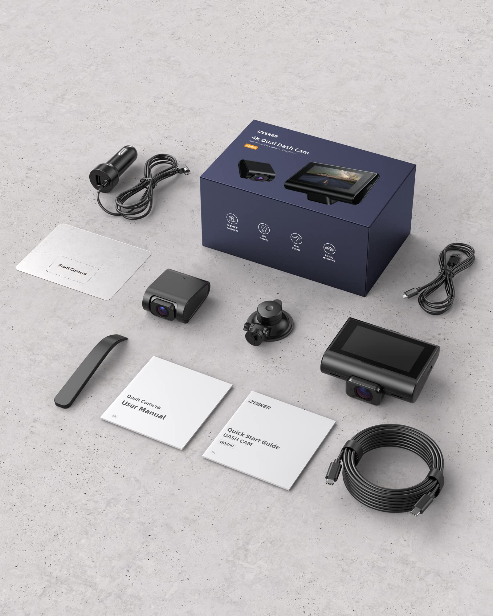 iZeeker GD850 Dual Dash Cam with GPS for Car