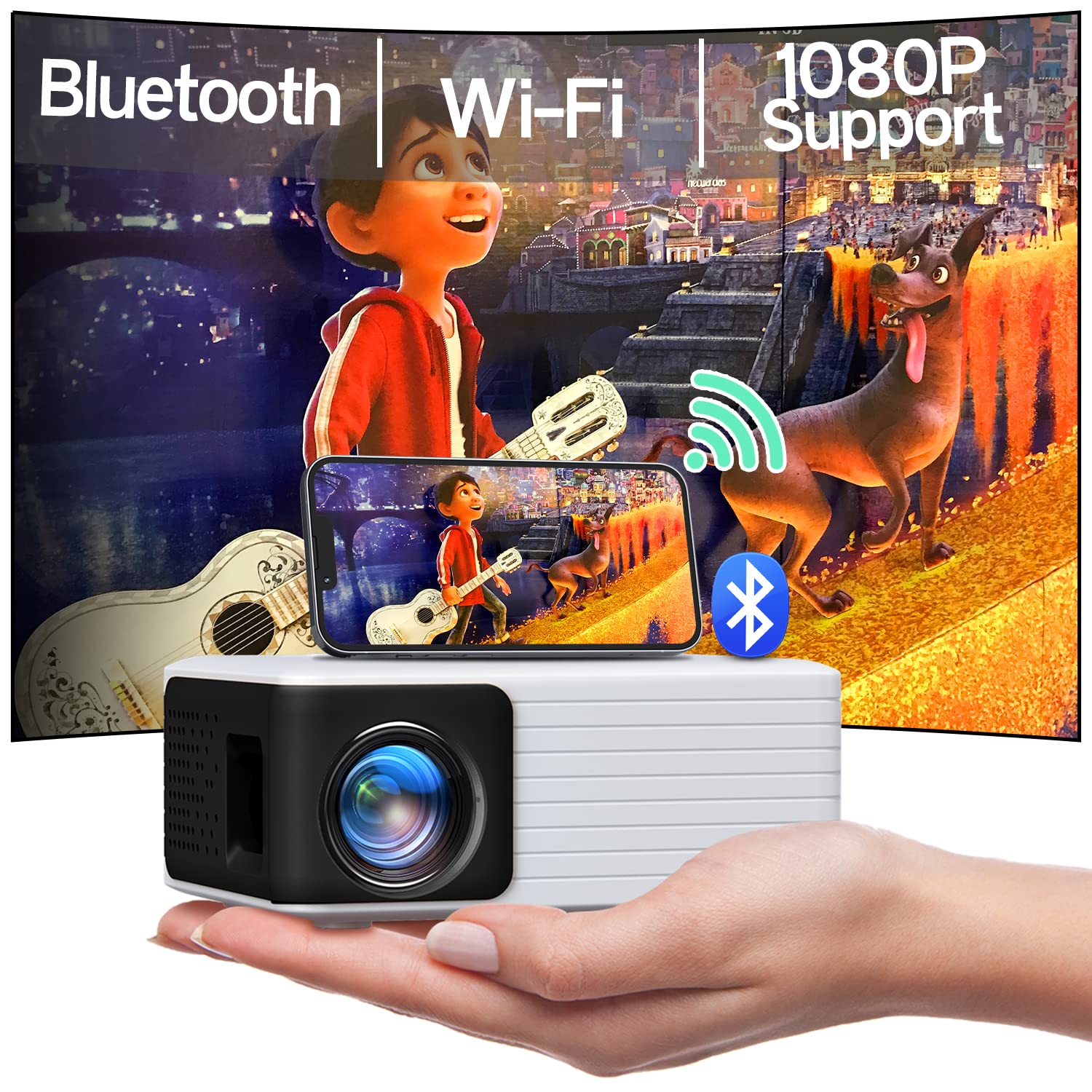 Yoton Y3pro Mini Projector 1080P HD with Bluetooth,Compatible with Phone