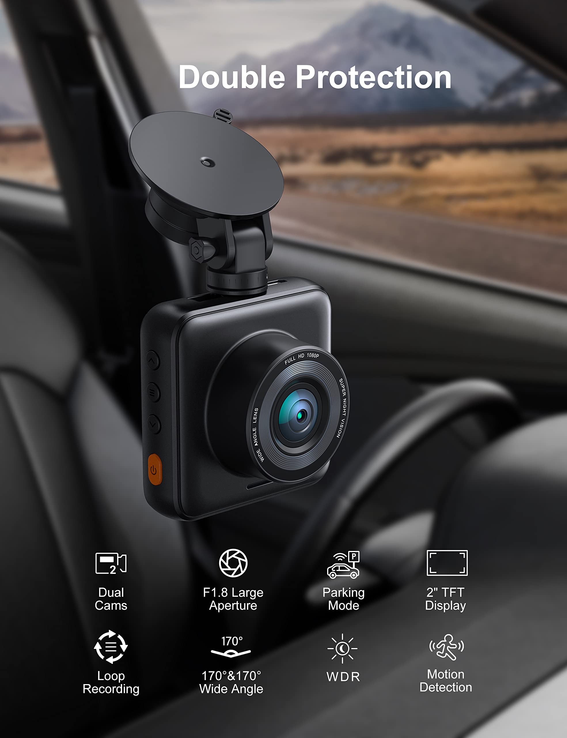 iZEEKER iD220 Dash Cam Front and Rear with SD Card 1080P Full HD Car Camera